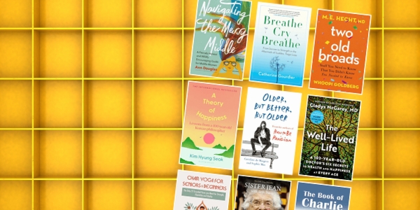 yellow bookshelf with various book covers