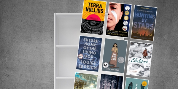 bookshelf with various book covers