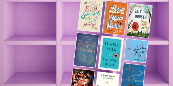 bookshelf with various book covers