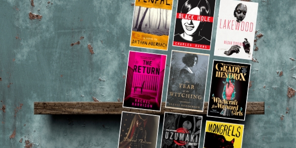 bookshelf with various book covers