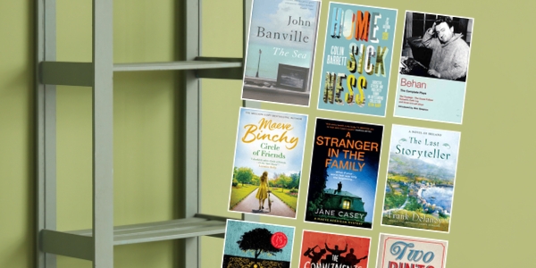 bookshelf with various book covers