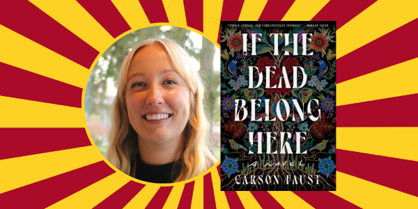 headshot of Kathleen beside book cover of If the Dead Belong Here