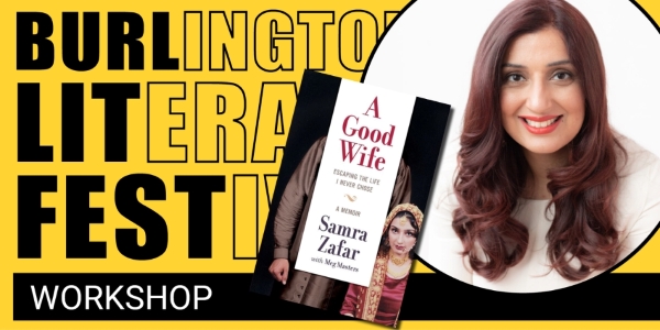 headshot of Samra Zafar and book cover of A Good Wife