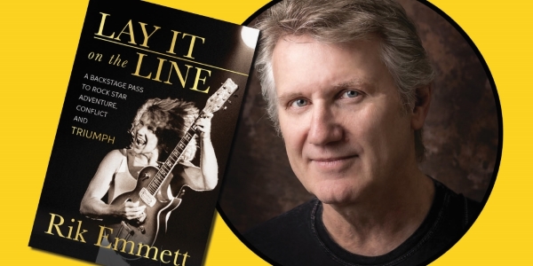 headshot of Rik Emmet beside book cover of Lay It on the Line
