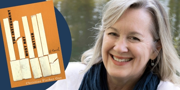 headshot of Christine Fischer Guy beside book cover
