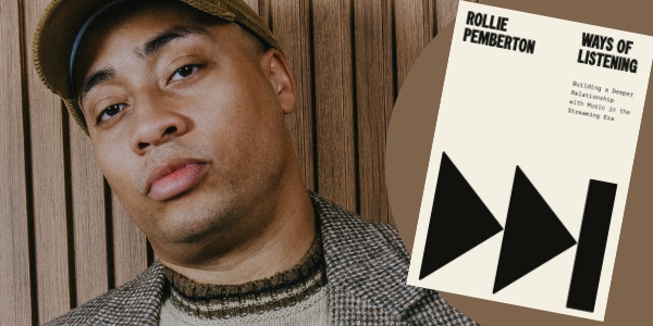 headshot of Rollie Pemberton beside book cover