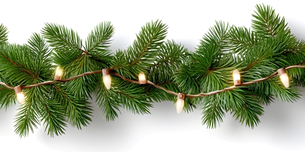 pine garland with a strand of small white lights