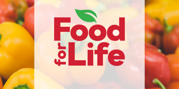 Food for Life logo with red and yellow peppers in the background