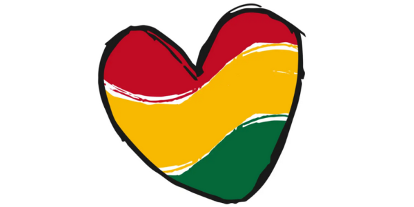illustrated heart with three stripes inside of red, yellow, and green