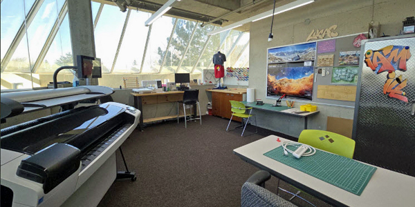 3d printer, vinyl printer, vinyl cutter and laser printer inside Central's MakerSpace