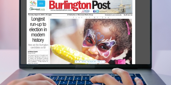 computer screen displaying The Burlington Post newspaper