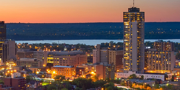 city of Hamilton skyline at dusk