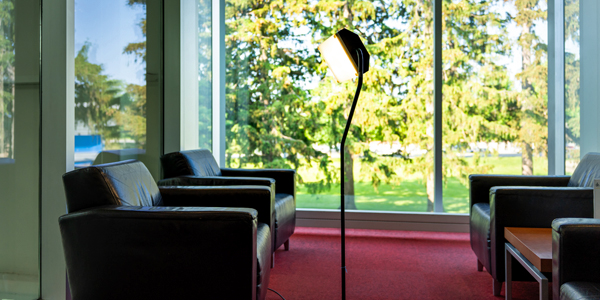 light therapy lamp in a seating area at central branch