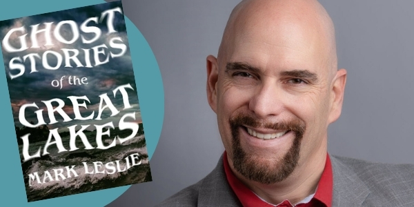 headshot of Mark Leslie beside book cover