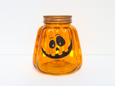 glass jackolantern with vinyl decal face