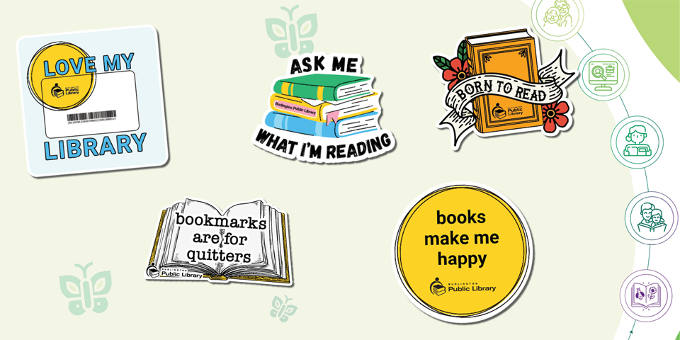 five assorted stickers