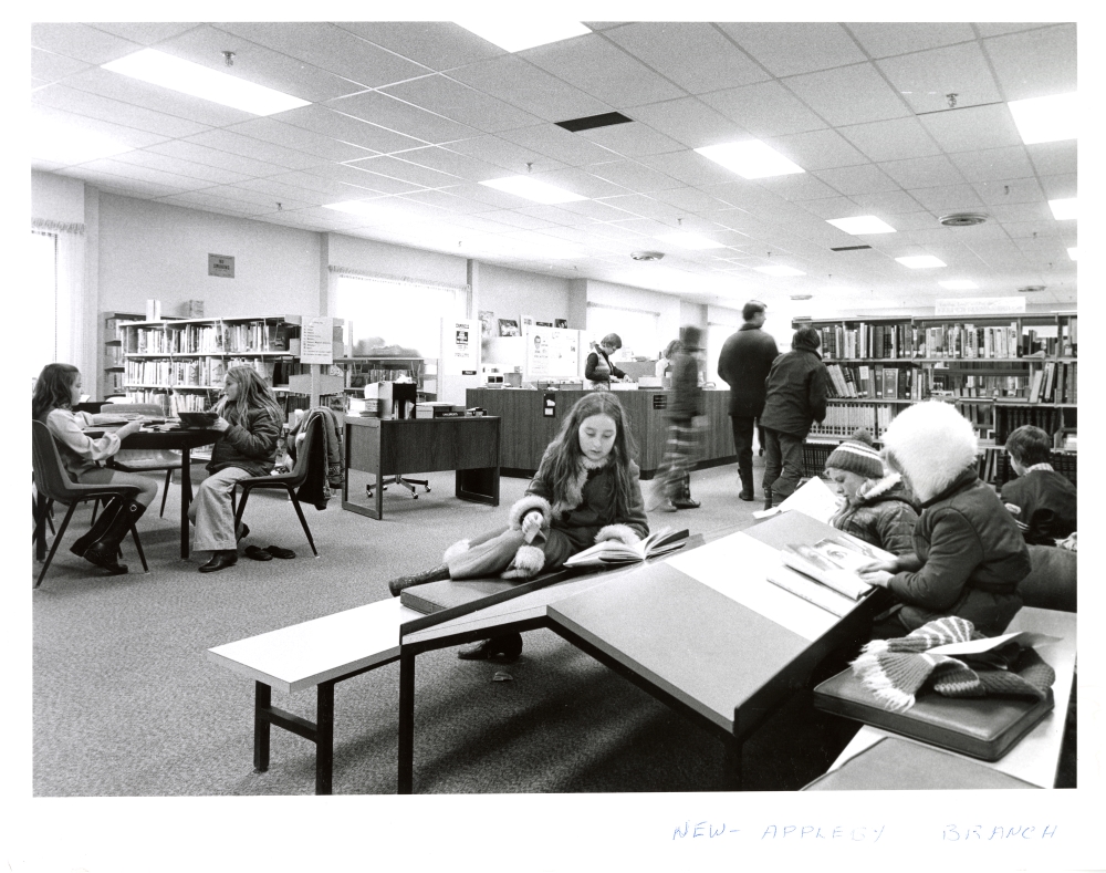 vintage photo of various people sitting at desks in New Appleby Branch