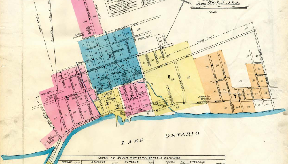 colour map of 1924 Fire Insurance Plan for Burlington, ON