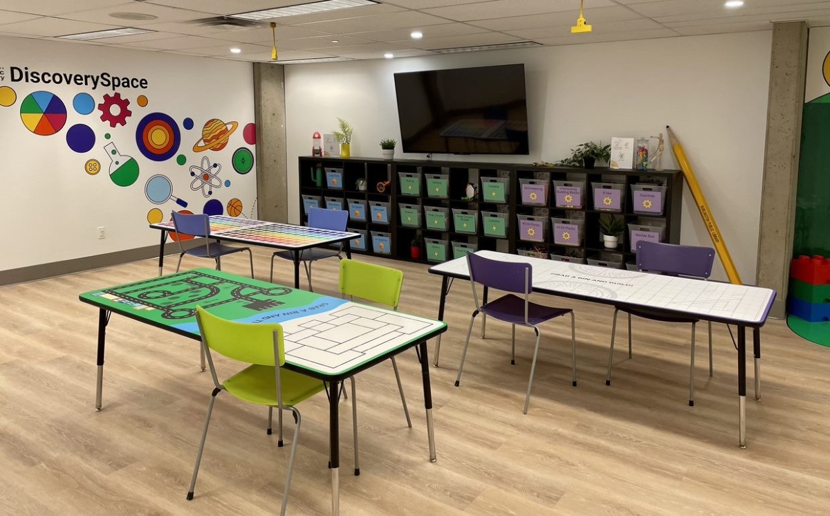 interior view of three discoveryspace activity tables and bins