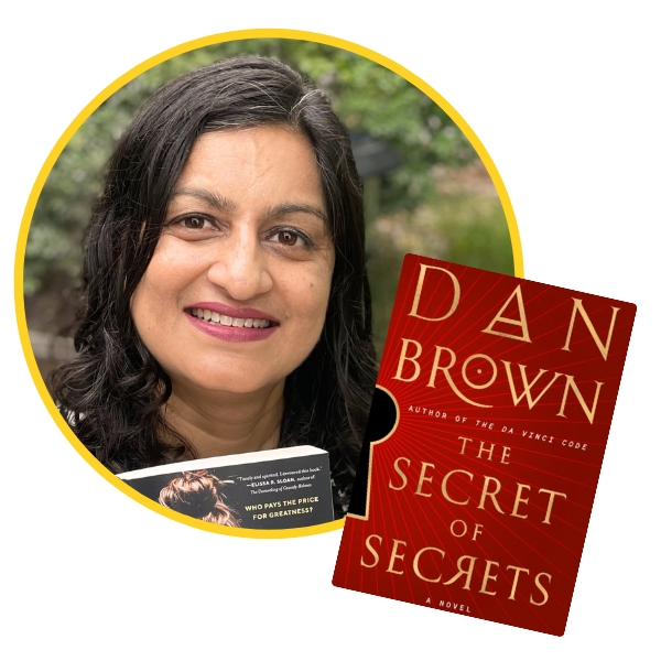 headshot of Deepti beside book cover