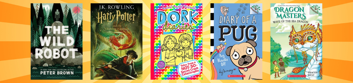 five childrens fiction book covers