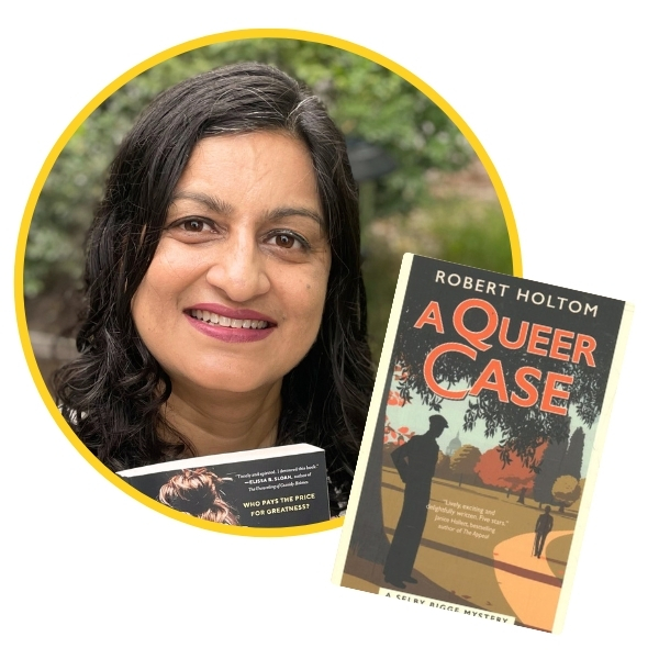 headshot of Deepti beside book cover