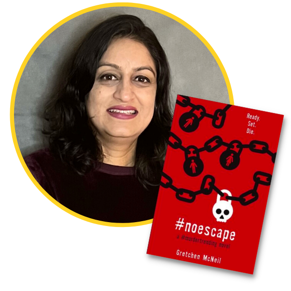 headshot of Deepti and book cover