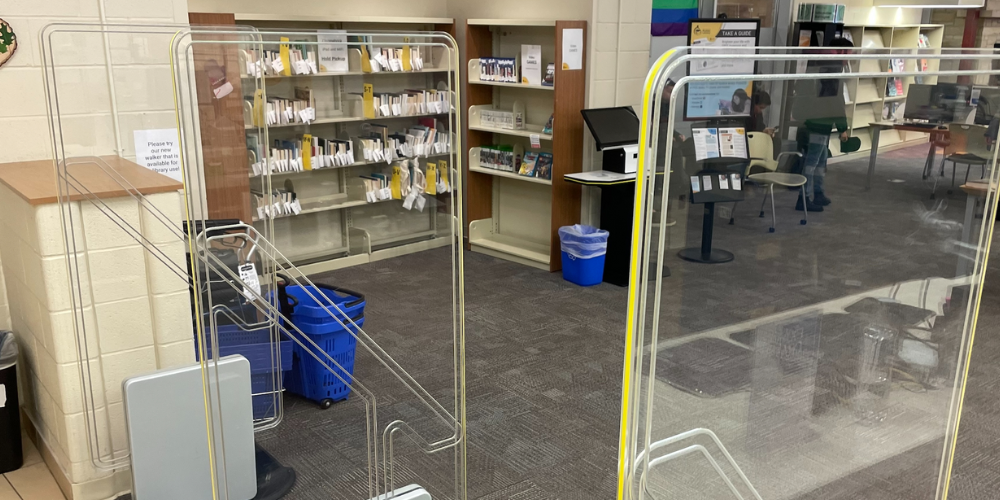 glass gates at exit of library