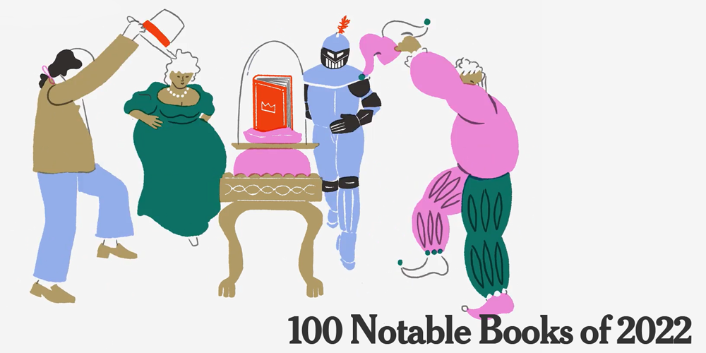 illustration from new york times online article of four people in historic costume bowing to a book on a pedestal