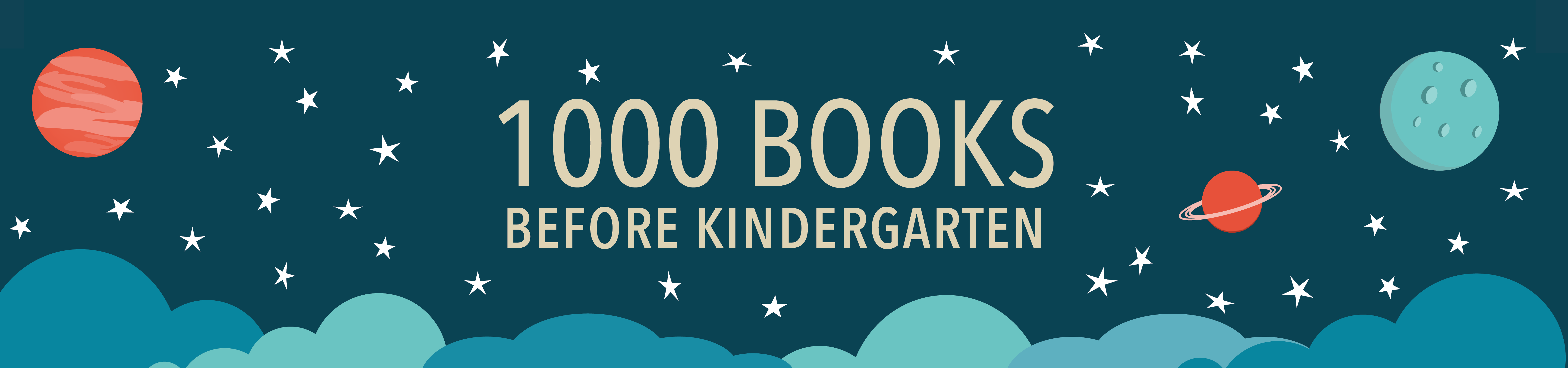 navy background with stars and planets. Text: 1000 Books Before Kindergarten