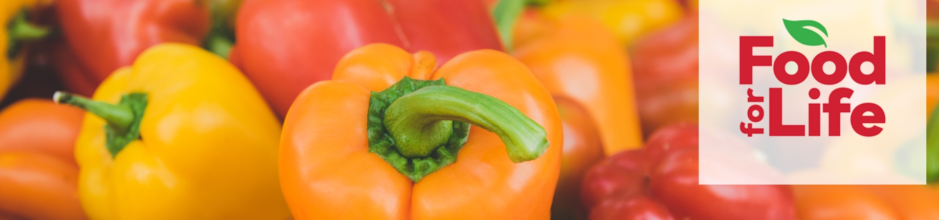 Food for Life logo in the corner of an image of bell peppers